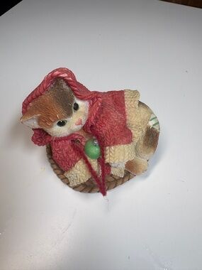 Calico Kittens Red Hooded Cat Figurine Decorative Pet Accent